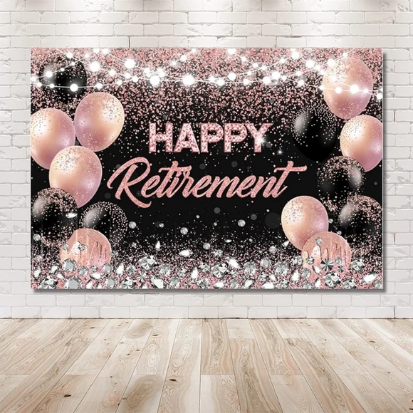 Like New Rose Gold and Black HAPPY RETIREMENT Backdrop Background Wall Decor 7x5 - Picture 2 of 4